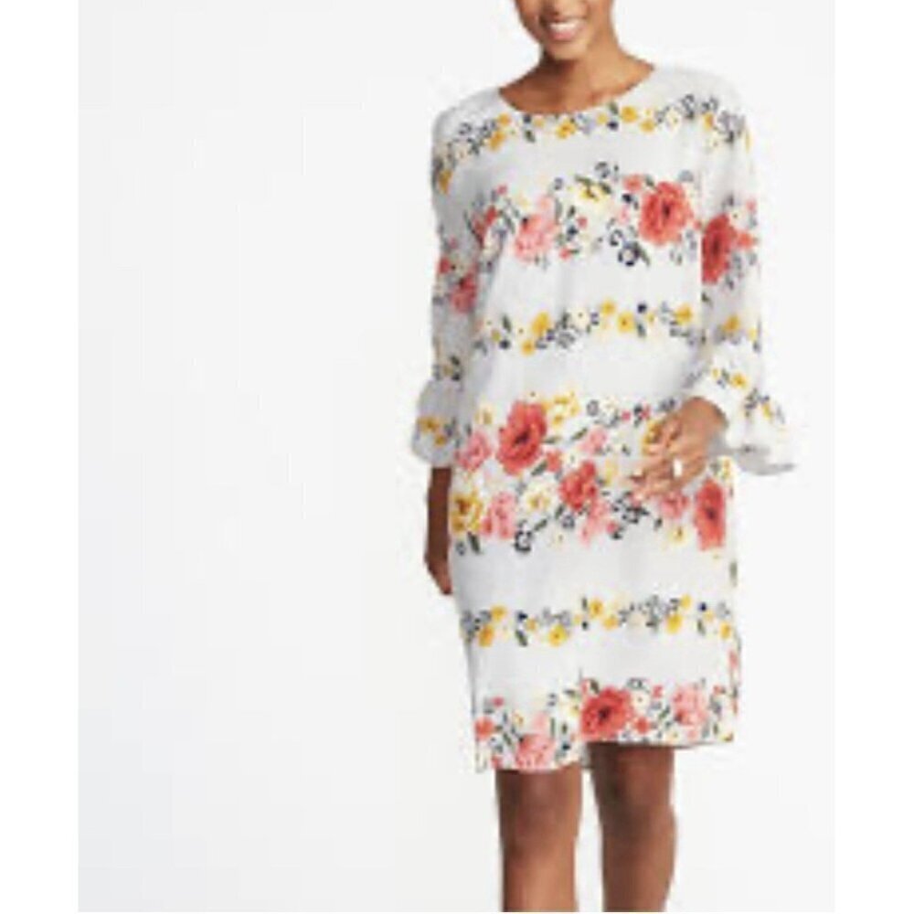 Old Navy Dress Womens XXL Floral Print 3/4 Bell Sleeve Shift Romantic Flirty